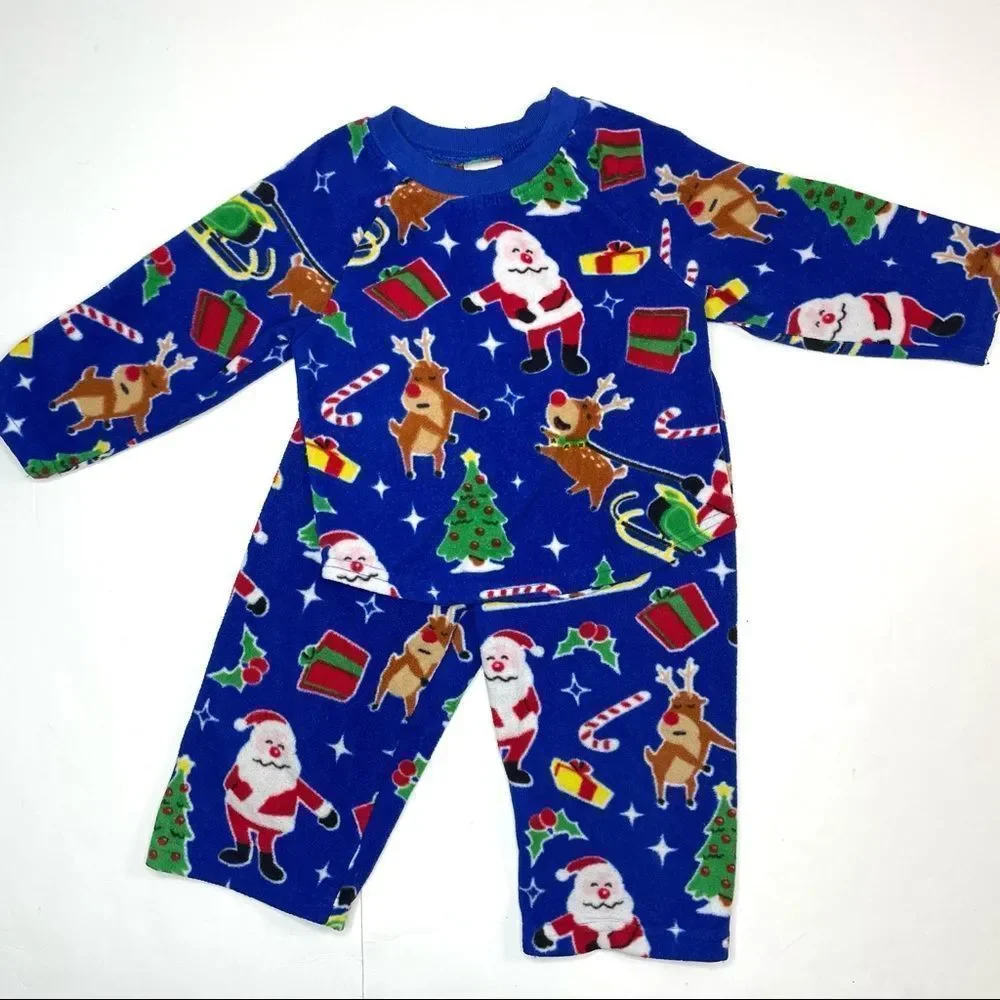 Blue Fleece Santa Claus Christmas Pajama Set
